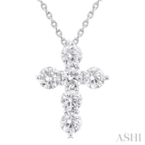 1 Ctw Round Cut Diamond Christian Cross 6-Stone Fashion Pendant With Chain in 14K White Gold