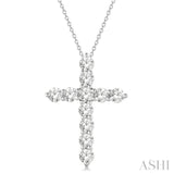 1 Ctw Round Cut Diamond Cross Pendant in 14K White Gold with Chain