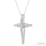 1/10 Ctw Round Cut Diamond Cross Charm Fashion Pendant With Chain in 10K White Gold