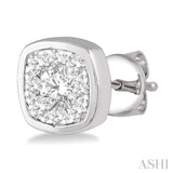 3/4 Ctw Cushion Shape Round Cut Diamond Lovebright Bezel Stud Earrings in 14K White Gold