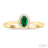 5x3 MM Oval Shape Emerald and 1/20 Ctw Single Cut Diamond Halo Precious Ring in 10K Yellow Gold