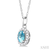 5x3 MM Oval Shape Aquamarine and 1/20 Ctw Single Cut Diamond Halo Semi-Precious Pendant with Chain in 10K White Gold