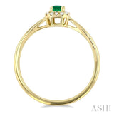 5x3 MM Octagonal Shape Emerald and 1/20 Ctw Single Cut Diamond Halo Precious Ring in 10K Yellow Gold