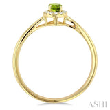 5x3 MM Oval Shape Peridot and 1/20 Ctw Single Cut Diamond Halo Semi-Precious Ring in 10K Yellow Gold