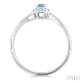 5x3 MM Octagonal Shape Aquamarine and 1/20 Ctw Single Cut Diamond Halo Semi-Precious Ring in 10K White Gold