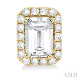 6x4 MM Octagonal Shape White Topaz and 1/4 Ctw Round Cut Diamond Halo Semi-Precious Stud Earrings in 10K Yellow Gold