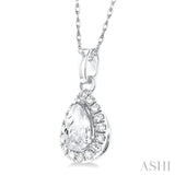 5x3 MM Pear Shape White Topaz and 1/20 Ctw Single Cut Diamond Halo Semi-Precious Pendant with Chain in 10K White Gold