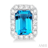 6x4 MM Octagonal Shape Blue Topaz and 1/4 Ctw Round Cut Diamond Halo Semi-Precious Stud Earrings in 10K White Gold