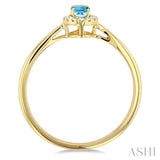 5x3 MM Oval Shape Aquamarine and 1/20 Ctw Single Cut Diamond Halo Semi-Precious Ring in 14K Yellow Gold
