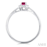 5x3 MM Octagonal Shape Pink Tourmaline and 1/20 Ctw Single Cut Diamond Halo Semi-Precious Ring in 14K White Gold