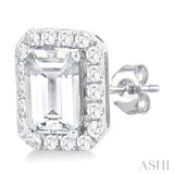 6x4 MM Octagonal Shape White Topaz and 1/4 Ctw Round Cut Diamond Halo Semi-Precious Stud Earrings in 10K White Gold