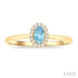 5x3 MM Oval Shape Aquamarine and 1/20 Ctw Single Cut Diamond Halo Semi-Precious Ring in 10K Yellow Gold