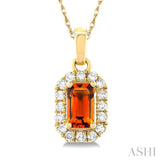 5x3 MM Octagonal Shape Citrine and 1/20 Ctw Single Cut Diamond Halo Semi-Precious Pendant with Chain in 10K Yellow Gold