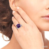 12x12 MM Cushion Cut Amethyst and 1/3 Ctw Round Cut Diamond Semi-Precious Ring in 14K White Gold