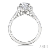 3/4 Ctw Scalloped Oval Centerpiece Circular Shape Round Cut Diamond Semi-Mount Engagement Ring in 14K White Gold