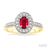 6x4 MM Oval Cut Ruby and 1/4 Ctw Round Cut Diamond Ring in 14K Yellow Gold