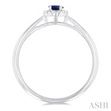 3.25 MM Round Sapphire and 1/20 Ctw Round Cut Diamond Halo Precious Ring in 14K White Gold