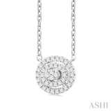 1/6 Ctw Double Halo Oval Shape Petite Round Cut Diamond Fashion Pendant With Chain in 10K White Gold