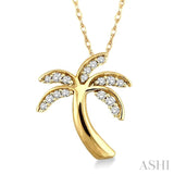 1/10 Ctw Palm Tree Round Cut Diamond Pendant in 14K Yellow Gold with Chain