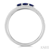 3.2 MM, 2.7 MM Round Cut Sapphire & 1/4 Ctw Round Cut Diamond Past Present and Future Precious Layered Fashion Ring in 10K White Gold