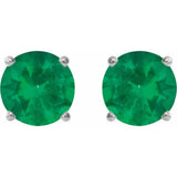 Sterling Silver 4 mm Lab-Grown Emerald Earrings