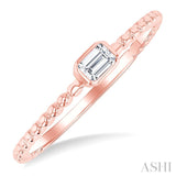 1/6 Ctw Ball Bead East-West Bezel Set Emerald CutDiamond Stackable Petite Fashion Ring in 14K Rose Gold