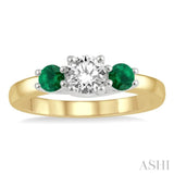 3.50 MM Round Shape Emerald and 3/8 Ctw Past Present and Future Round Cut Diamond Precious Ring in 14K Yellow and White Gold