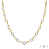 1/4 Ctw Oval Shaped Open Window Link Round Cut Diamond Necklace in Yellow Gold Vermeil
