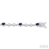 4x3 MM Pear Cut Sapphire and 1/2 Ctw Round Cut Diamond Precious Bracelet in 14K White Gold