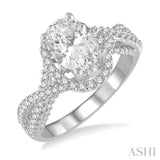 1/2 Ctw Criss Cross Shank Oval Semi-Mount Round Cut Diamond Engagement Ring in 14K White Gold