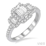 1/2 Ctw Emerald Shape Baguette and Round Cut Diamond Semi-Mount Engagement Ring in 14K White Gold