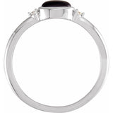 Platinum 6x4 mm Round Natural Black Onyx & .03 CTW Natural Diamond Ring