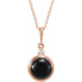 14K Rose Gold 6 mm Natural Black Onyx & .03 CT Natural Diamond Cabochon 16-18" Necklace
