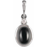14K White Gold 10x8 mm Natural Black Onyx & .03 CT Natural Diamond Cabochon Pendant