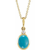 14K Yellow Gold 12x10 mm Natural Turquoise & .03 CT Natural Diamond 16-18" Necklace