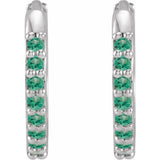 Platinum Lab-Grown Emerald Hinged 12.5 mm Hoop Earrings