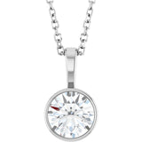 Sterling Silver 3/4 CT Natural Diamond Bezel-Set Solitaire 16-18" Necklace