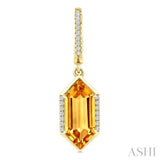 14X6 MM Hexagon Shape Citrine and 1/5 Ctw Round Cut Diamond Semi-Precious Earrings in 14K Yellow Gold
