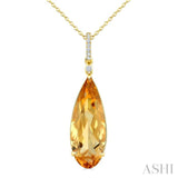 22X8 MM Pear Shape Citrine and 1/20 Ctw Round Cut Diamond Semi-Precious Pendant With Chain in 14K Yellow Gold