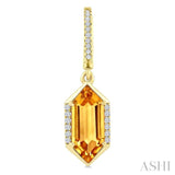 12X5 MM Hexagon Shape Citrine and 1/5 Ctw Round Cut Diamond Semi-Precious Earrings in 10K Yellow Gold