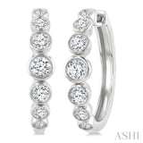 1 Ctw Graduated Bezel Set Round Cut Diamond Fashion Hoop Earrings in 14K White Gold