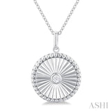 1/20 Ctw Round fluted medallion Round Cut Diamond Pendant With Chain in 10K White Gold