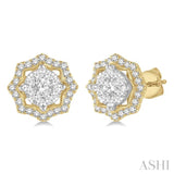 3/4 Ctw Star Lattice Lovebright Round Cut Diamond Earring in 14K Yellow and White Gold