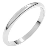 Platinum 2 mm Half Round Band Size 6.5
