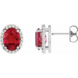 14K White Gold 5x3 mm Lab-Grown Ruby & .04 CTW Natural Diamond Halo-Style Earrings