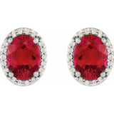 14K White Gold 5x3 mm Lab-Grown Ruby & .04 CTW Natural Diamond Halo-Style Earrings