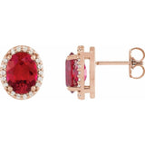 14K Rose Gold 5x3 mm Lab-Grown Ruby & .04 CTW Natural Diamond Halo-Style Earrings