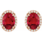 14K Rose Gold 5x3 mm Lab-Grown Ruby & .04 CTW Natural Diamond Halo-Style Earrings