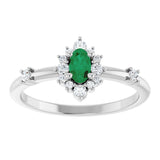 14K White Gold Natural Emerald & 1/6 CTW Natural Diamond Halo-Style Ring