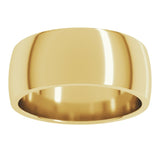 14K Yellow Gold 8 mm Lightweight Comfort-Fit Half Round Band Size 8.5